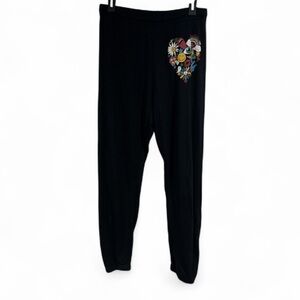 Lauren Moshi sweatpants black colorful heart small drawstring elastic waistband